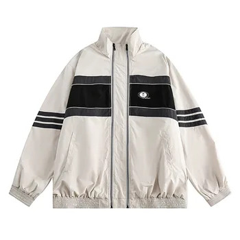 Уличная бейсбольная куртка-бомбер в стиле пэчворк, мужская бейсбольная куртка Harajuku Sporty Wind с двойной застежкой-молнией, Университетская куртка, пальто, одежда унисекс